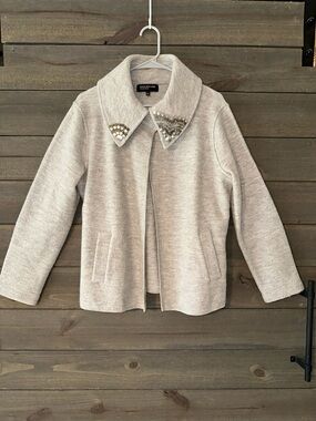 JONES NEW YORK Embellished Collar Light Gray Wool Jacket